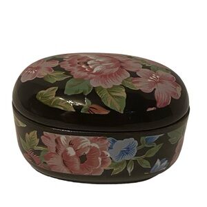 VTG Otagiri Tavistock Back and pink blue Floral Ceramic Trinket Box W/Lid